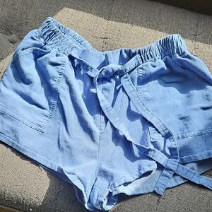 Joe B Sky Blue High-Waist Tie-Waist Shorts